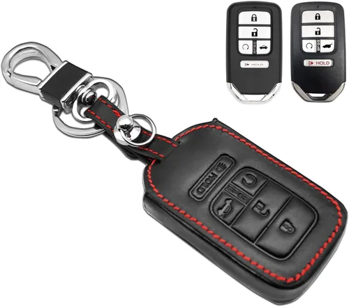 MECHCOS Funda protectora de cuero compatible con llavero Honda Accord Passport CR-V Civic Pilot HR-V Insight, con llavero y cadena