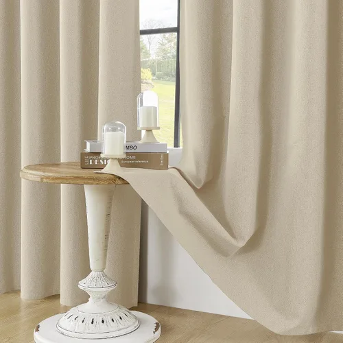 Miniatura 124 de ChrisDowa Cortinas 100% Opacas de Abedul Sólido de 45 Pulgadas de Largo, 2 Paneles para Dormitorio y Sala de Estar, Estilo Granja Oscurecedoras