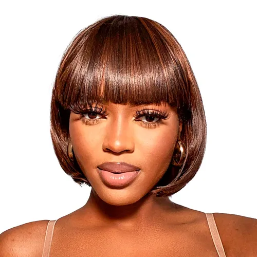 Miniatura 17 de ToyoTress Peek-a-boo Peluca de color Bob con flequillo, 8 pulgadas, mezcla de negro y marrón, pelucas Bob de corte romo, para mujeres negras, SH30