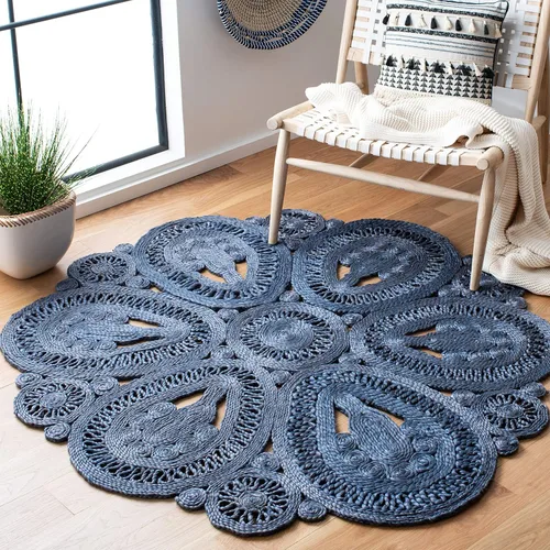 Miniatura 6 de SAFAVIEH Alfombra redonda de 3 pies, colección de fibra natural, óxido, yute hecho a mano, diseño floral bohemio decorativo (NF360T)