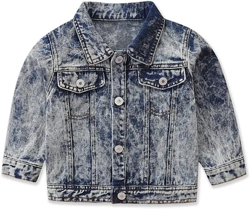 Miniatura 12 de IBAKOM Chaqueta de mezclilla para niña, chaqueta de mezclilla azul para niños, con botones, otoño e invierno, abrigo con capucha rasgada, ropa