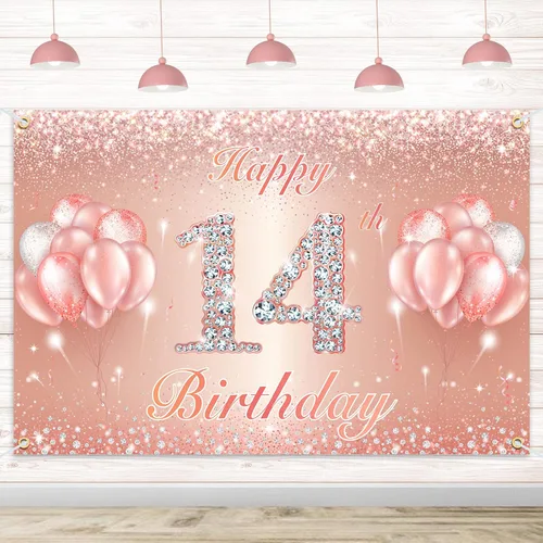 Miniatura 32 de Fondo de pancarta de feliz cumpleaños 10 – Suministros de decoración de fiesta de cumpleaños 10 para niñas o niños – Oro rosa 4 x 6 pies