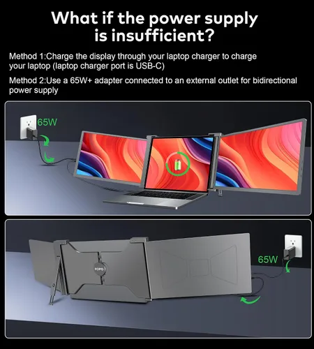 Miniatura 7 de Monitor portátil triple de 15.6 pulgadas, extensor de pantalla IPS FHD 1080P IPS, pantalla portátil para portátiles de 15.6 a 17.3 pulgadas