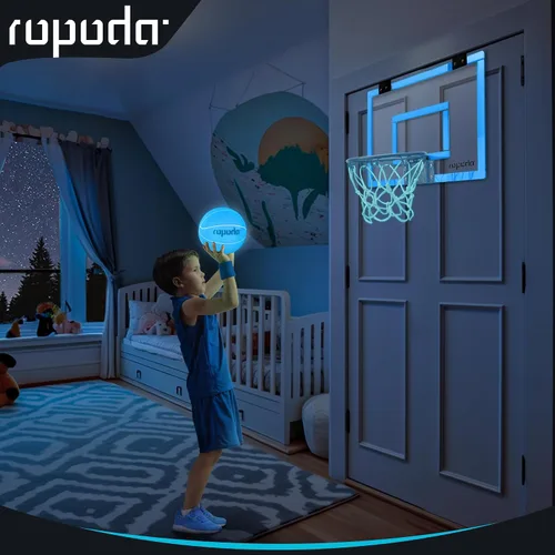 Miniatura 3 de ropoda Mini aro de baloncesto - Brilla en la oscuridad, aro de baloncesto sobre la puerta para interiores, tablero de baloncesto