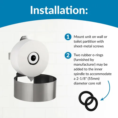 Miniatura 6 de Despachador de papel higiénico de acero inoxidable, 10,625 de ancho x 10,625 de alto x 4,5 de diámetro., Acero inoxidable, 1