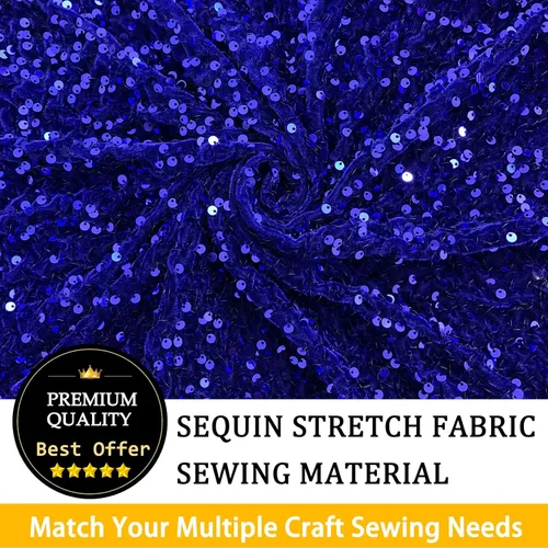 Miniatura 5 de The Yard - Tela de lentejuelas azules de 1 yarda, tela elástica de lentejuelas, tela de tapicería azul real brillante para coser, tela de punto