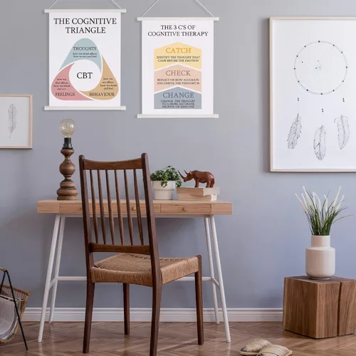 Miniatura 7 de Gersoniel 3 piezas desafiantes pensamientos negativos terapia, decoración de oficina, pósteres de salud mental, carteles calmantes de esquina