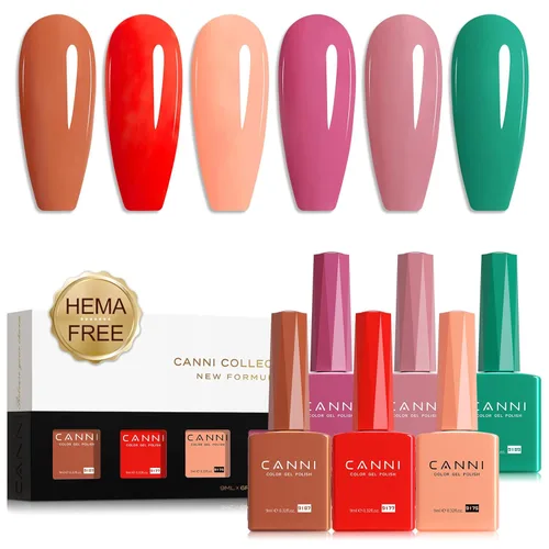 Miniatura 36 de CANNI Kit de esmalte de uñas de gel, 6 colores, rosa nude, 0.3 fl oz, tonos de piel, uñas francesas, marrón neutro, kit de uñas de gel para remojar