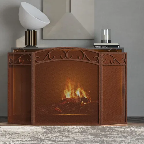 Miniatura 3 de Fire Beauty Pantalla de chimenea 3 paneles con asas de hierro forjado 51 pulgadas de largo x 31 pulgadas de alto, cubierta protectora de chispas