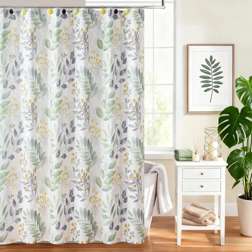 Miniatura 11 de Cortina de ducha de tela de piña, color marrón salvia, beige, cortina de ducha rústica con piñas de pino y hojas verdes, cortinas de baño