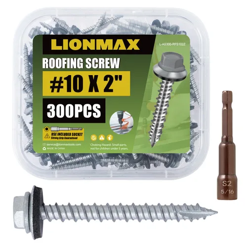 Miniatura 14 de LIONMAX Tornillos de metal para techos #10 × 2 pulgadas, 300 unidades, tornillos de techo de chapa de metal pintado en negro, arandela de goma