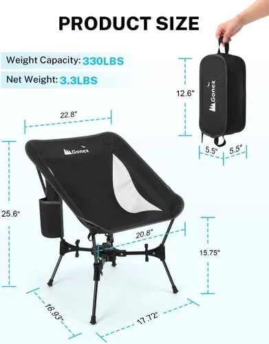 Miniatura 2 de Gonex Silla de Camping Portátil, Silla Plegable Ultraligera Compacta de 5ª Generación para Mochilero, Ligera y Plegable para Campamento al Aire Negro