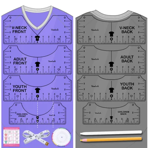 Miniatura 10 de Vowlove Regla de camiseta para una alineación precisa, herramienta de colocación en el centro y el pecho izquierdo para hacer camisas, compatible 01