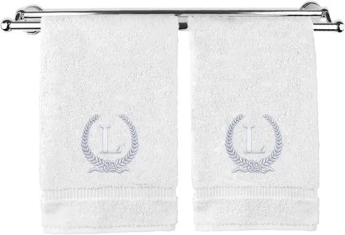 Miniatura 165 de Toalla de mano con monograma, regalo personalizado, 16 x 30 pulgadas, diseño de corona dorada bordada con letra blanca en toalla negra, extra