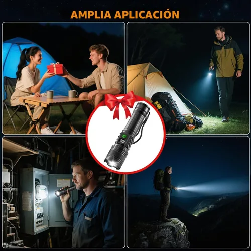 Miniatura 7 de Paquete de 3 linternas recargables de alto lúmenes 9900FL, linterna LED recargable con pantalla digital LCD, 5 modos de luz de flash ajustable