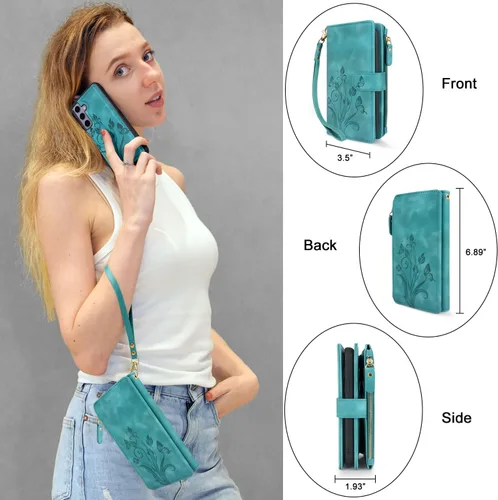 Miniatura 5 de Funda compatible con Samsung Galaxy S23 5G 2023, [12 ranuras para tarjetas] Soporte para dinero en efectivo para tarjetas de identificación, Floral
