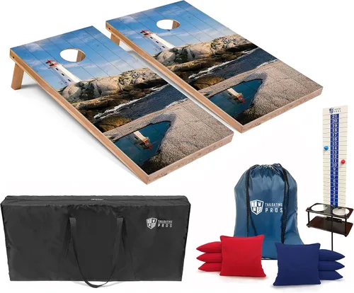 Miniatura 18 de Tailgating Pros Juego de tablas de agujero de maíz con bolsas de frijoles, marcador de puntuación y estuche de transporte, lanzamiento de bolsas