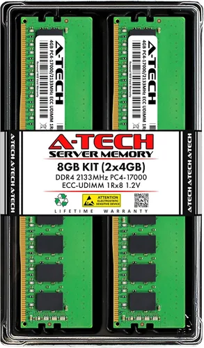 Miniatura 54 de A-Tech Servidor 4GB DDR4 2133MHz PC4-17000 ECC UDIMM 1Rx8 Rango único 1.2V ECC sin búfer DIMM 288-Pin Server & Workstation RAM módulo
