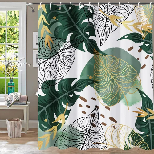 Miniatura 13 de Cortina de ducha de eucalipto azul para baño, juego de cortinas de ducha de hojas de acuarela, cortina de ducha impermeable para plantas, tela