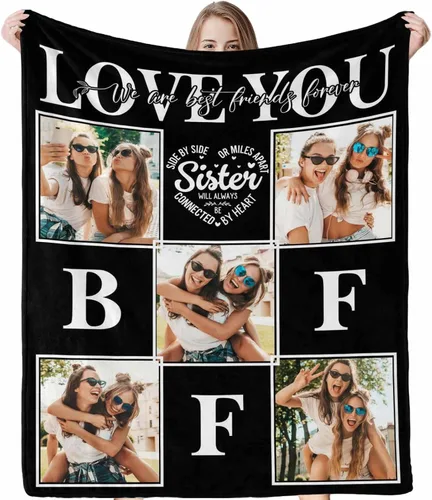 Miniatura 23 de Regalos para hermanas de hermana manta con collage de fotos, mantas de fotos personalizadas para hermanas, mejores amigas, mujeres, manta de amistad