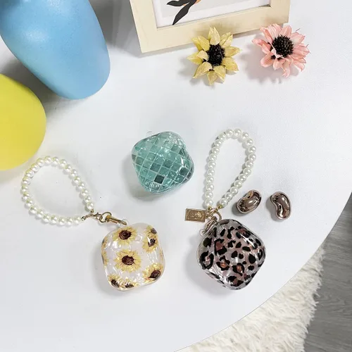 Miniatura 2 de Compatible con Samsung Galaxy Buds 2 Pro/2 Funda floral con llavero de perlas lindo para mujer, funda protectora Girasol