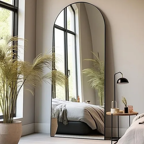 Miniatura 13 de Otlsh - Espejo de piso arqueado, espejo de cuerpo entero de 76"x34" con soporte, independiente, marco de aluminio - Negro