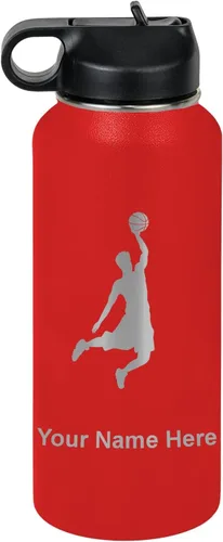 Miniatura 34 de LaserGram Botella de agua personalizada, hombre haciendo slam dunk de baloncesto, de acero inoxidable, de doble pared con aislamiento al vacío