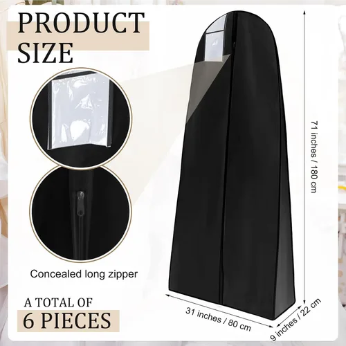 Miniatura 2 de Windyun Paquete de 6 bolsas de ropa para vestidos de novia de 71 pulgadas, bolsas de vestir para vestidos largos con refuerzo de 9 pulgadas