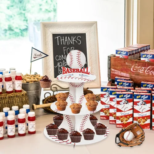 Miniatura 2 de Soporte para cupcakes de fiesta temática de béisbol de 3 niveles