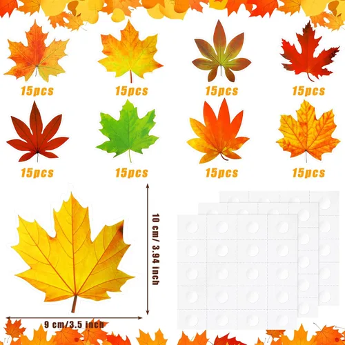 Miniatura 2 de Ferraycle 135 piezas de decoración de tablón de anuncios de otoño, hojas artificiales de otoño, hojas de arce con punto de pegamento para decoración
