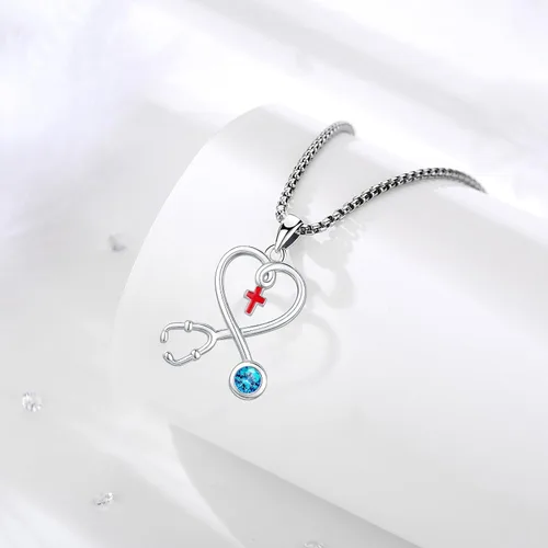 Miniatura 137 de Collar de alas de ángel de plata de ley 925, ángel de la guarda, enfermera RN caduceo, dije de ángel de cristal, joyería de regalo para mujer