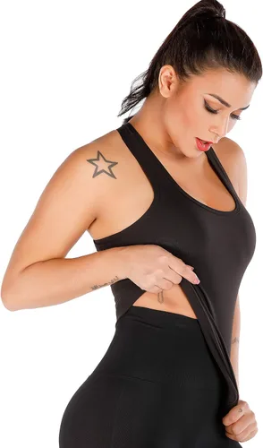 Miniatura 2 de RUNNING GIRL Camisetas sin mangas de yoga para mujer brasier integrado camisetas atléticas recortadas de talla grande Negro