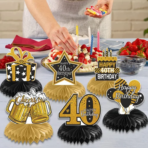 Miniatura 4 de 8 piezas de decoración de cumpleaños 40 para mujeres y hombres, decoración de mesa de 40 años, decoración creativa de mesa de cumpleaños de cuarenta
