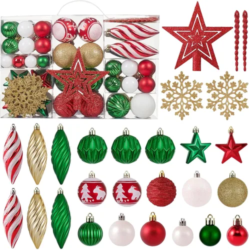 Miniatura 12 de Juego de 100 adornos de bolas navideñas - Surtido de adornos colgantes irrompibles para árbol con paquete de regalo reutilizable portátil para árbol