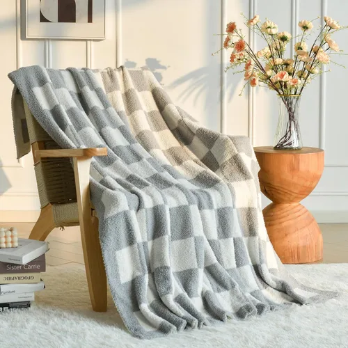 Miniatura 8 de Manta a Cuadros, Mantas Suaves y Acogedoras para Sofá Cama, Manta de Picnic de Viaje a Cuadros Esponjosa Ligera y Cómoda, Regalos para Sofá Silla