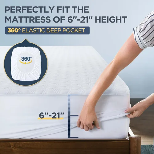 Miniatura 5 de Protector de colchón impermeable premium hecho de rayón de bambú con iones de plata, funda de colchón con infusión de plata para una mejor seguridad