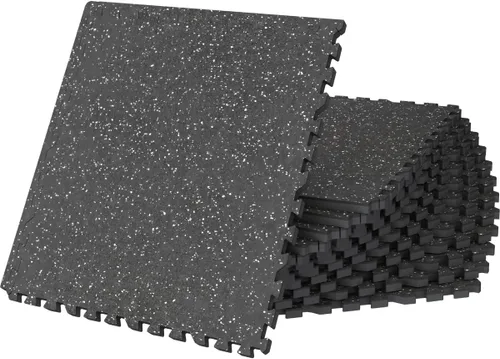 Suelo de gimnasio de 0.56 pulgadas de grosor y 48 pies cuadrados para gimnasio en casa, 12 baldosas con superficie superior de goma resistente con