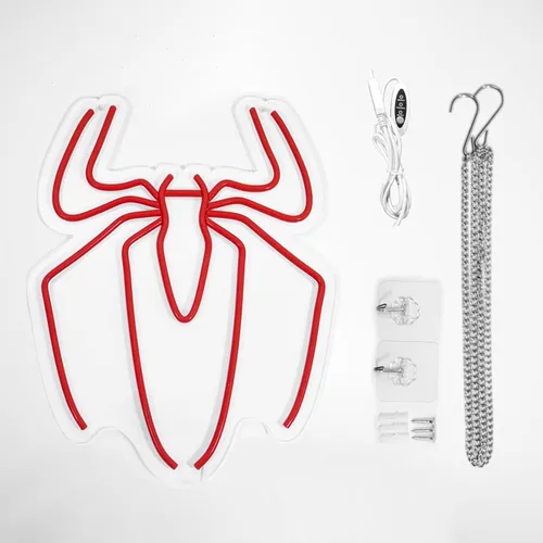 Miniatura 6 de Letrero de Neón de Decoración de Habitación de Anime de Araña - 3 Ajustes de Brillo Alimentado por USB Lámpara de Araña Linda para Dormitorio