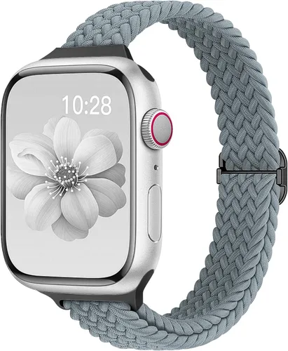 Miniatura 10 de Slim Braided Bands for Apple Watch Band 40mm 41mm 42mm 38mm 46mm 44mm 45mm 49mm Women,Stretchy Solo Loop Nylon Elastic Thin Narrow Skinny Strap for