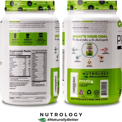 Miniatura 3 de Nutrology Polvo de proteína de suero de leche alimentada con pasto, suero de leche alimentado con pasto y aminoácidos en polvo para mejorar