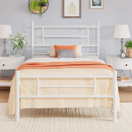 Miniatura 9 de Allewie Armazón de Cama de Plataforma Metálica Tamaño Individual de 14 Pulgadas con Cabecera y Piecera, Almacenamiento Debajo de la Cama, Soporte
