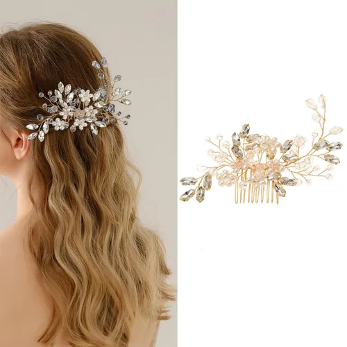 Miniatura 10 de Accesorios para el cabello nupcial hechos a mano con cuentas - Pinzas para el cabello y peines florales para mujer