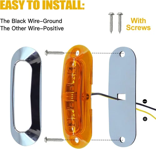 Miniatura 3 de ALFU 40 PCS Luces LED Ámbar DC 12-24V para Remolque, Luces Marcadoras Laterales Delanteras Traseras de Posición con Bisel Cromado para Remolque