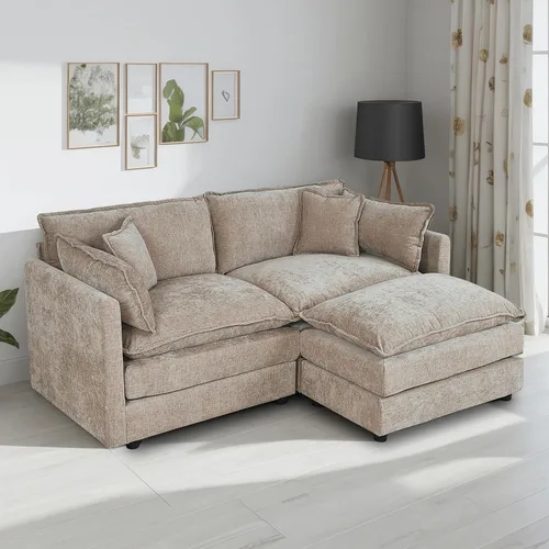 Miniatura 35 de Setawix Sofá Profundo de 3 Plazas con Otomana, Sofás de Nube en Forma de L de 112.2" para Sala de Estar, Sofá de Nube de Chenilla con Asiento Café