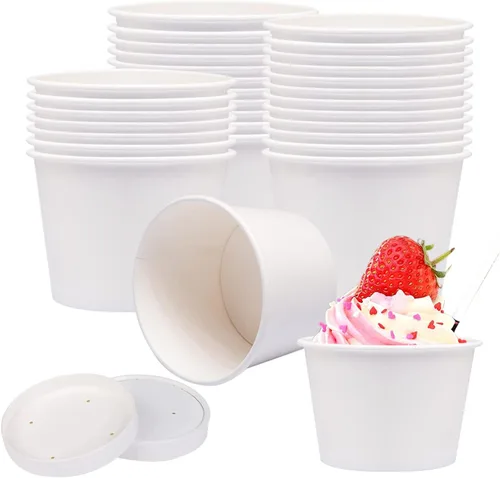 Miniatura 8 de Juego de 50 tazas desechables de helado blanco de 12 onzas con tapa, tazas de papel para llevar, taza de papel para llevar, recipiente de comida