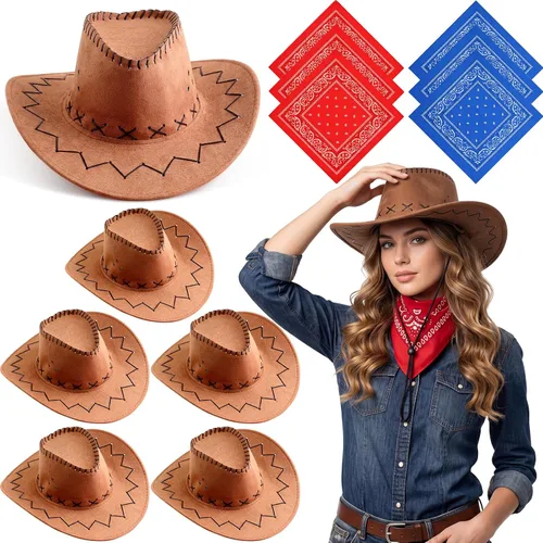SATINIOR Paquete de 12 pañuelos de vaquero del oeste y bandana, para fiestas, de fieltro sintético occidental, para mujeres y hombres, accesorios de