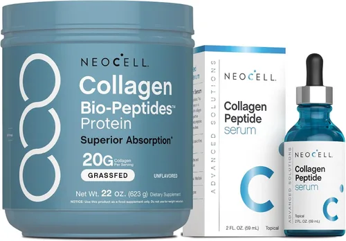 NeoCell Paquete de belleza para mujer | Polvo de biopéptidos de colágeno | Suero de péptidos de colágeno | Set interior y exterior