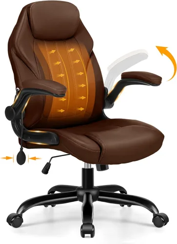 Miniatura 13 de Silla de escritorio de oficina, silla ergonómica para computadora con brazos abatibles acolchados y soporte lumbar ajustable, silla ejecutiva