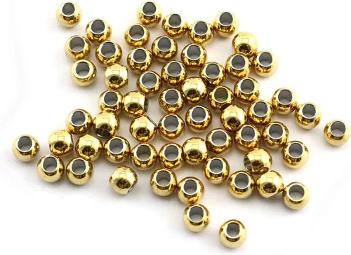 Paquete de 50 cuentas espaciadoras doradas de acero inoxidable 304, cuentas espaciadoras redondas lisas con agujero de 0.079 pulgadas, cuentas