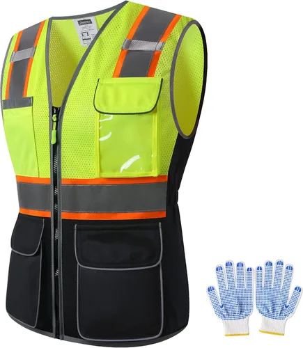 Chaleco de seguridad para mujer, múltiples bolsillos, de alta visibilidad, reflectante, malla transpirable, chaleco de trabajo para dama, cremallera